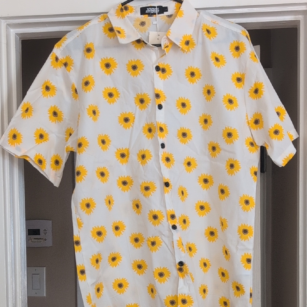 Sunflower Print Casual Button-Down Shirt